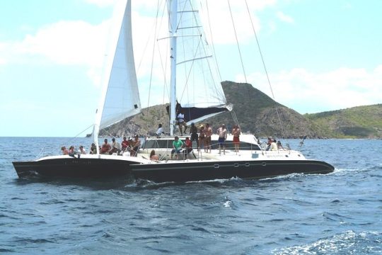 Catamaran Party Cruise to Nevis from St Kitts with Transfer from Frigate Bay