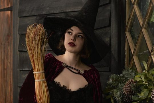 Witch Costume Photo Shoot - Olde Salem Village theatrical set