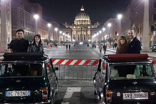 Rome Ancient tour by Night in Mini Vintage Cabriolet with drink