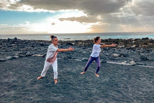 Morning Tai Chi stretching on the lava beach and organic breakfast in Lanzarote